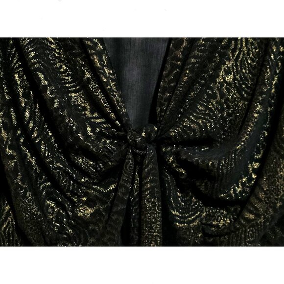 Chico's Wrap Top Blouse knot black & gold sheer jungle print kimono Sz 0/Small - Picture 2 of 4